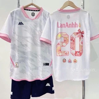 Quần Áo Đá Bóng , Đồ Đá Banh, Nam Nữ MK Màu Hồng Trắng Vải Thun Thái / Mè Thái - in Tên Theo Yêu Cầu