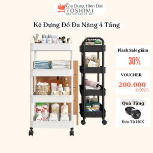Kệ Đa Năng 4 Tầng Có Bánh Xe Di Chuyển Đựng Đồ Nhà Bếp, Nhà Tắm, Kệ Spa Hàng Loại 1 Dày Dặn Cứng Cáp
