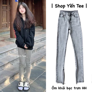 Quần jeans nữ ôm màu khói bạc trơn bản cao cấp có khoá ống , phong cách cá tính Yến Tee #009