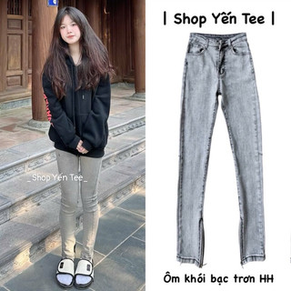 Quần jeans nữ ôm màu khói bạc trơn bản cao cấp có khoá ống , phong cách cá tính Yến Tee #009
