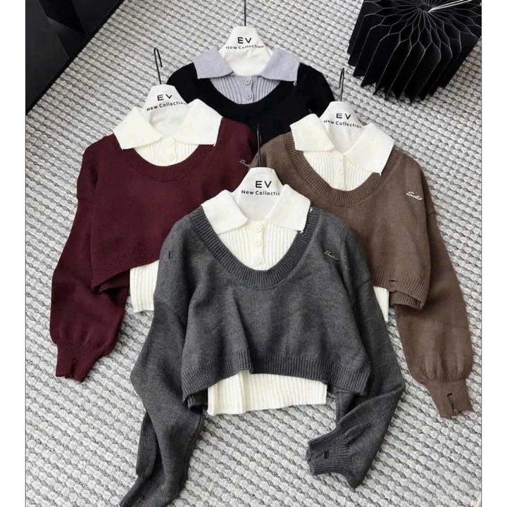 Áo len màu đỏ, áo len 2 chi tiết, áo len vai phồng, áo len đi chơi, diện tết, noel, áo len polo