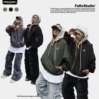 Áo Bomber dù NÓN Zipper Jacket HAT Signature hình thêu 3D tay nhúm form Boxy FAFIC Lót 2 lớp