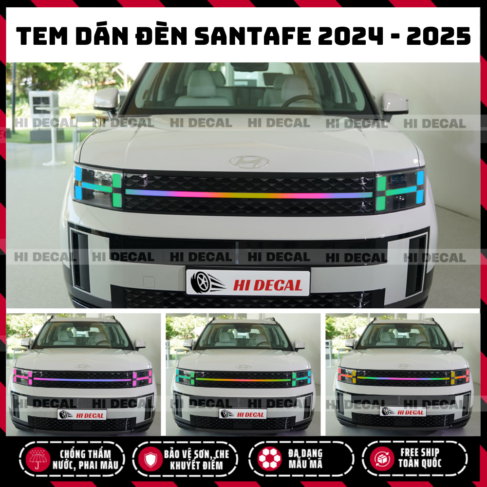 Tem dán đèn Santafe 2024 - 2025, Tem trang trí cao cấp chống thấm nước, bền màu, chịu nhiệt tốt