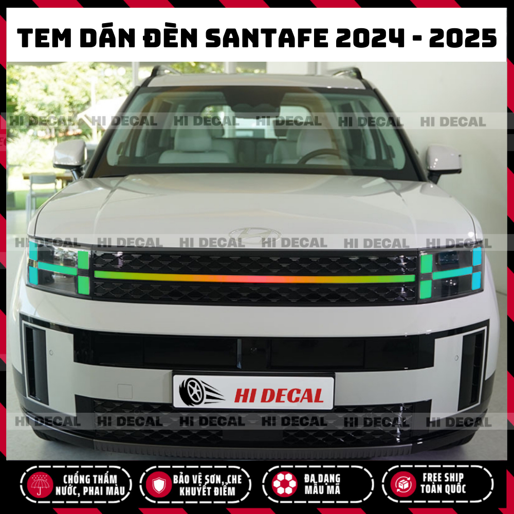 Tem dán đèn Santafe 2024 - 2025, Tem trang trí cao cấp chống thấm nước, bền màu, chịu nhiệt tốt