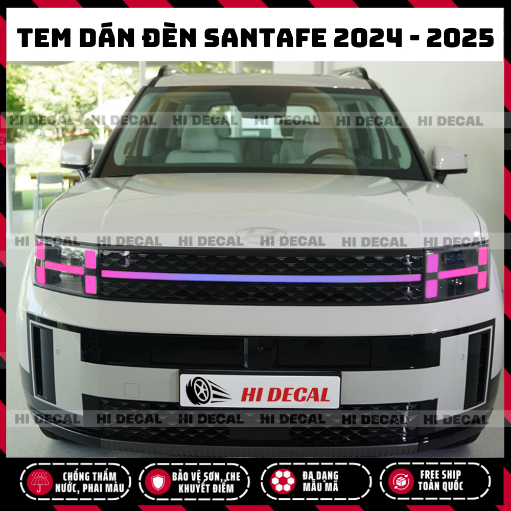 Tem dán đèn Santafe 2024 - 2025, Tem trang trí cao cấp chống thấm nước, bền màu, chịu nhiệt tốt