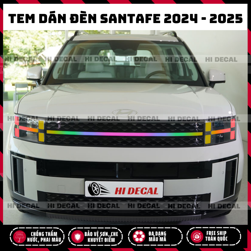 Tem dán đèn Santafe 2024 - 2025, Tem trang trí cao cấp chống thấm nước, bền màu, chịu nhiệt tốt