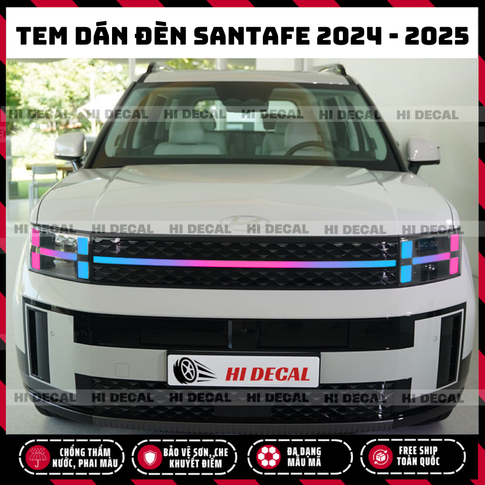 Tem dán đèn Santafe 2024 - 2025, Tem trang trí cao cấp chống thấm nước, bền màu, chịu nhiệt tốt