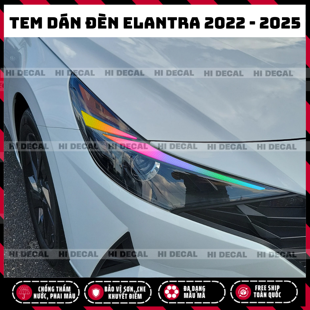 Tem dán đèn Elantra 2022 - 2025, Tem trang trí xe chống nước, bền màu