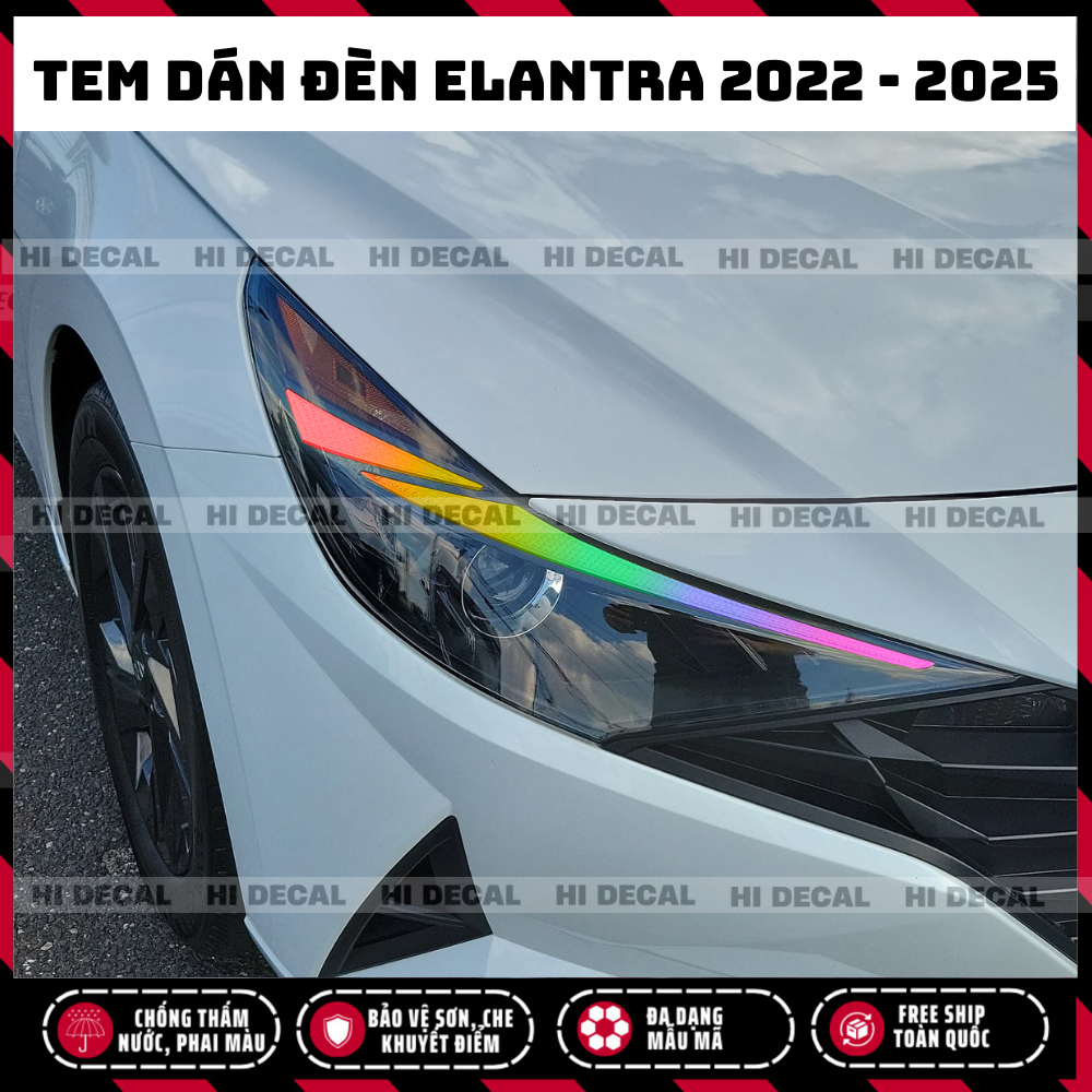 Tem dán đèn Elantra 2022 - 2025, Tem trang trí xe chống nước, bền màu