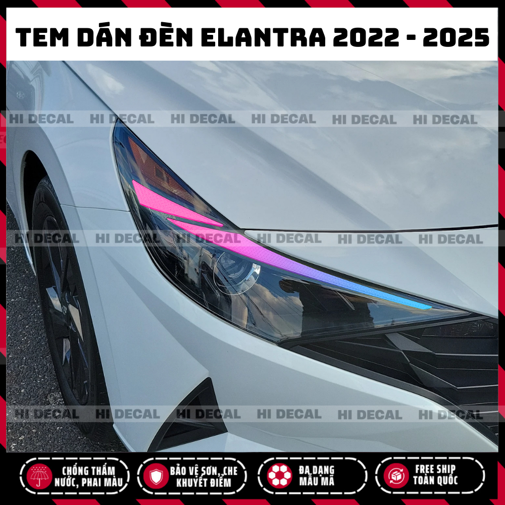 Tem dán đèn Elantra 2022 - 2025, Tem trang trí xe chống nước, bền màu