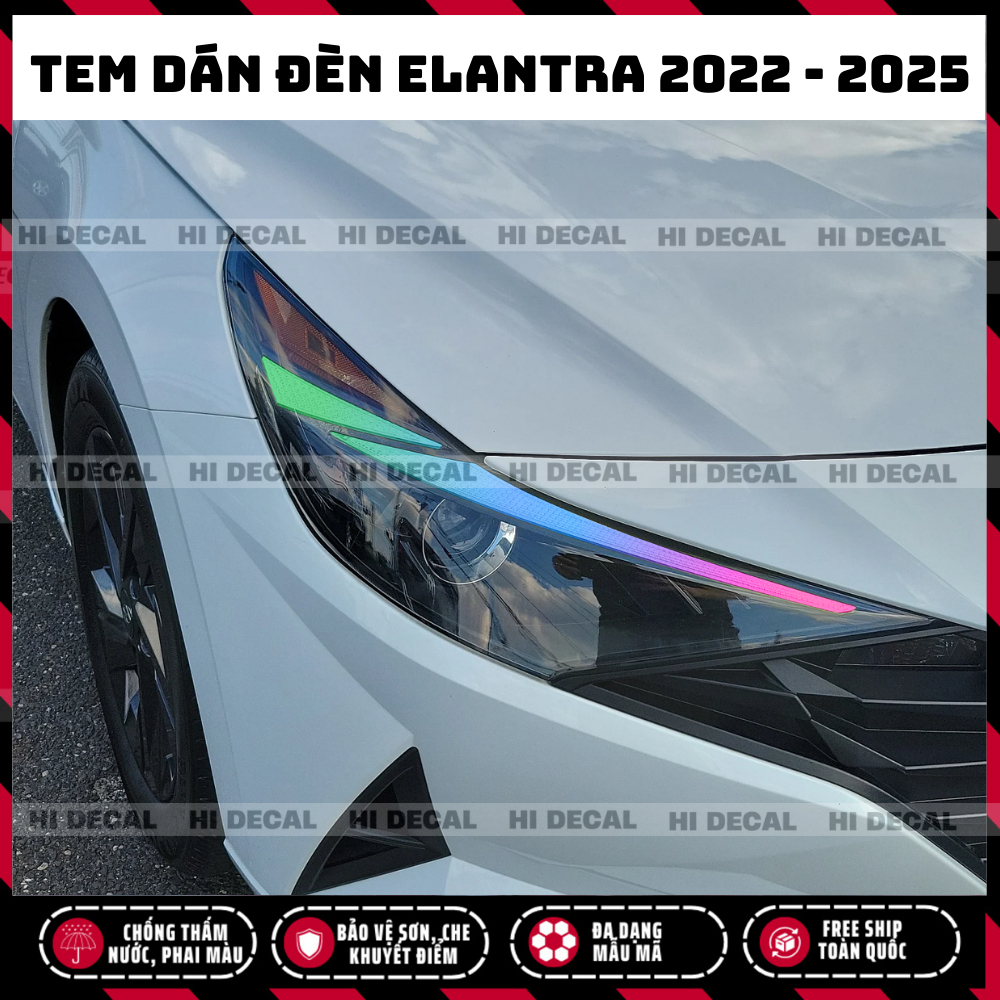 Tem dán đèn Elantra 2022 - 2025, Tem trang trí xe chống nước, bền màu