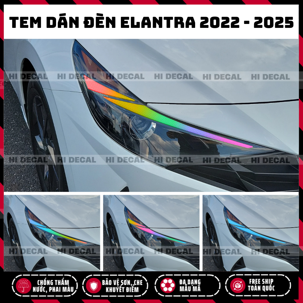 Tem dán đèn Elantra 2022 - 2025, Tem trang trí xe chống nước, bền màu