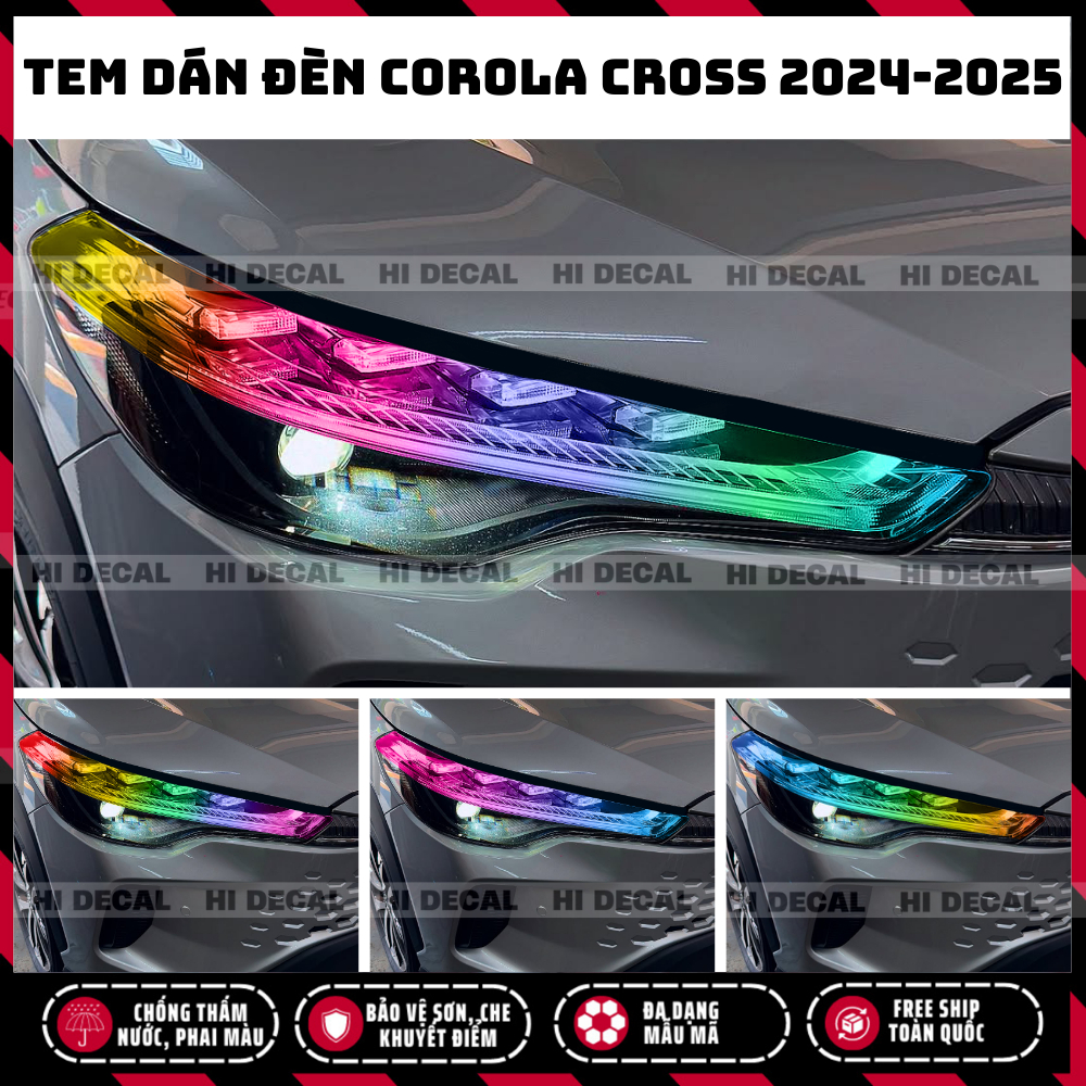 Tem dán đèn Corola Cross 2024-2025 (form mới), Tem dán đèn trang trí chống nước chống phai màu