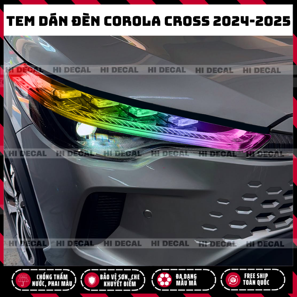 Tem dán đèn Corola Cross 2024-2025 (form mới), Tem dán đèn trang trí chống nước chống phai màu