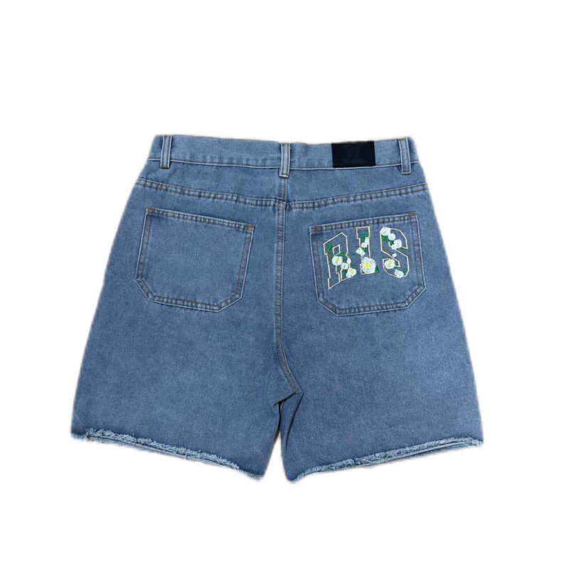 QUẦN SHORT JEANS BẠ TÚI & THÊU TÚI SAU “ R I S” - Unisex Nam Nữ, Form Trên Gối. TMTD42