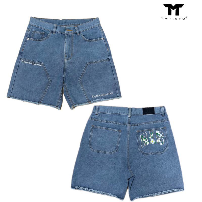 QUẦN SHORT JEANS BẠ TÚI & THÊU TÚI SAU “ R I S” - Unisex Nam Nữ, Form Trên Gối. TMTD42