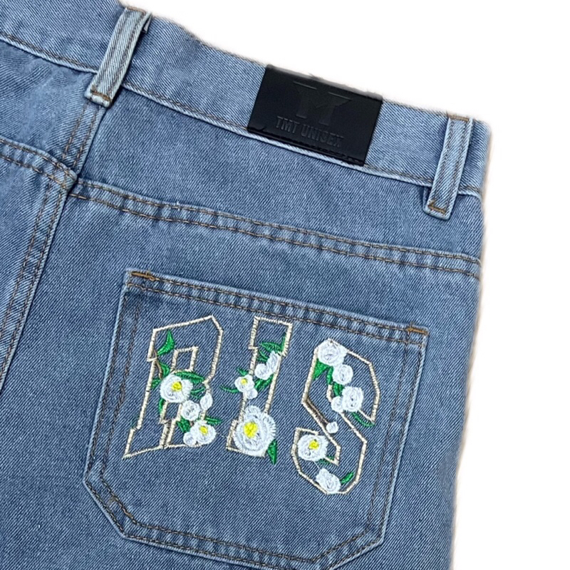 QUẦN SHORT JEANS BẠ TÚI & THÊU TÚI SAU “ R I S” - Unisex Nam Nữ, Form Trên Gối. TMTD42