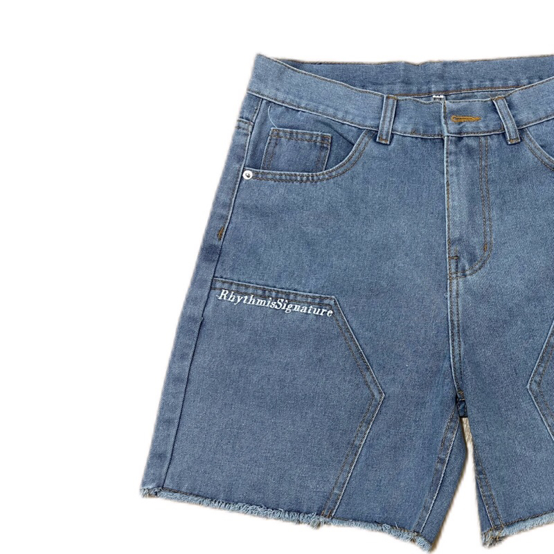 QUẦN SHORT JEANS BẠ TÚI & THÊU TÚI SAU “ R I S” - Unisex Nam Nữ, Form Trên Gối. TMTD42