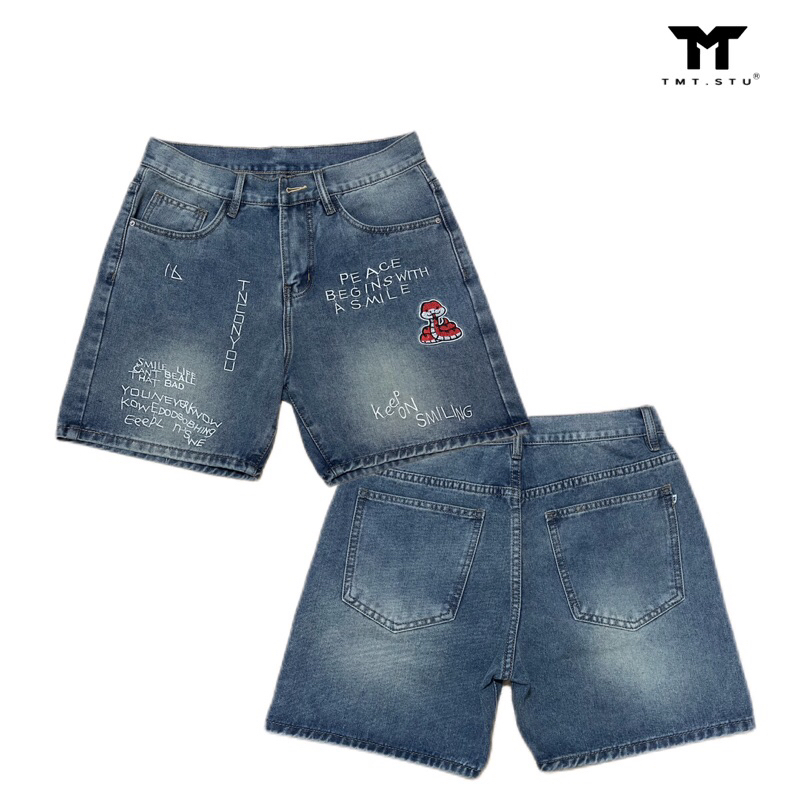 SHORT JEANS EMBROIDERED “SNAKE” FOR TET 2025 FORM TMT.STU - Mang Trên Gối, Unisex Nam Nữ. | TMTD36