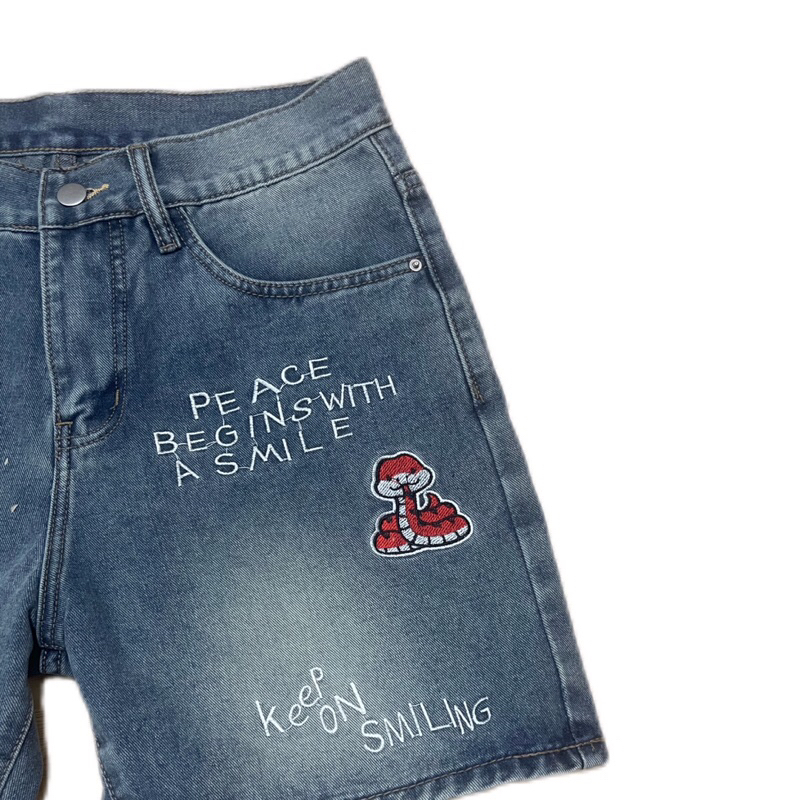 SHORT JEANS EMBROIDERED “SNAKE” FOR TET 2025 FORM TMT.STU - Mang Trên Gối, Unisex Nam Nữ. | TMTD36