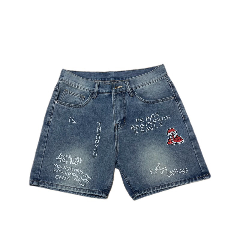 SHORT JEANS EMBROIDERED “SNAKE” FOR TET 2025 FORM TMT.STU - Mang Trên Gối, Unisex Nam Nữ. | TMTD36
