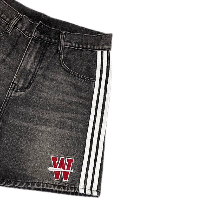 QUẦN SHORT JEANS THÊU “ W “ + KẾT HƠP PHỐI VIỀN TRẮNG - FORM TRÊN GỐI, UNISEX NAM NỮ. | TMTD30