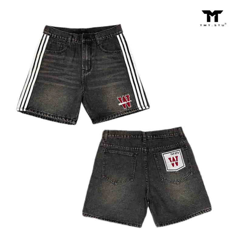 QUẦN SHORT JEANS THÊU “ W “ + KẾT HƠP PHỐI VIỀN TRẮNG - FORM TRÊN GỐI, UNISEX NAM NỮ. | TMTD30