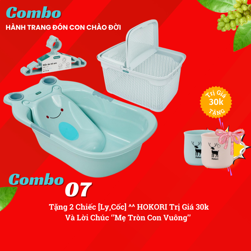 Chậu tắm ếch Hokori Nhựa Việt Nhật Shop [7 Combo] Siêu tiện ích cho bé sơ sinh AMIZIN