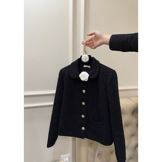 Luci Tweed - Áo tweed đen cổ tròn tag hoa trà - Anne Sudio