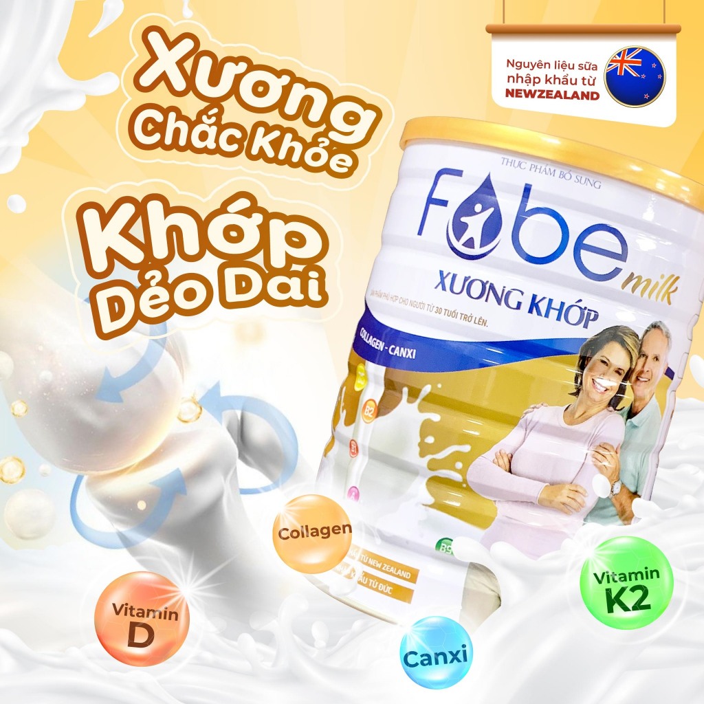 Sữa Bột Người Lớn Fobemilk Gold Xương Khớp Fobe Bổ Sung Collagen, Canxi và Vitamin D Giúp Xương Chắc Khỏe N1 - Hộp 800g