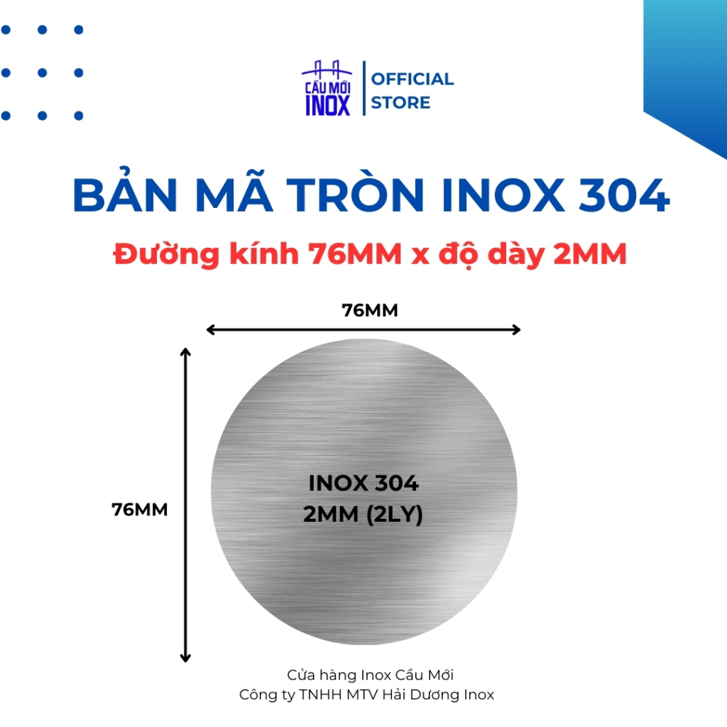 Bản mã tròn mặt bích inox 304, đường kính 76mm, độ dày 2mm, cắt laser chuẩn 100%