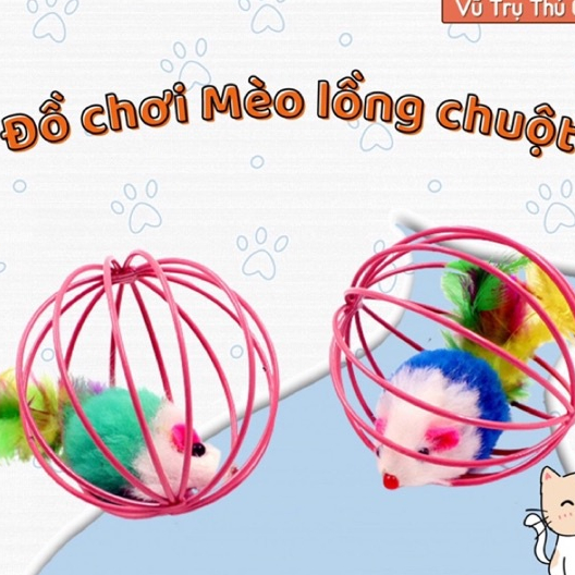 Đồ chơi cho chó mèo, bóng lồng sắt có chuột lông vũ