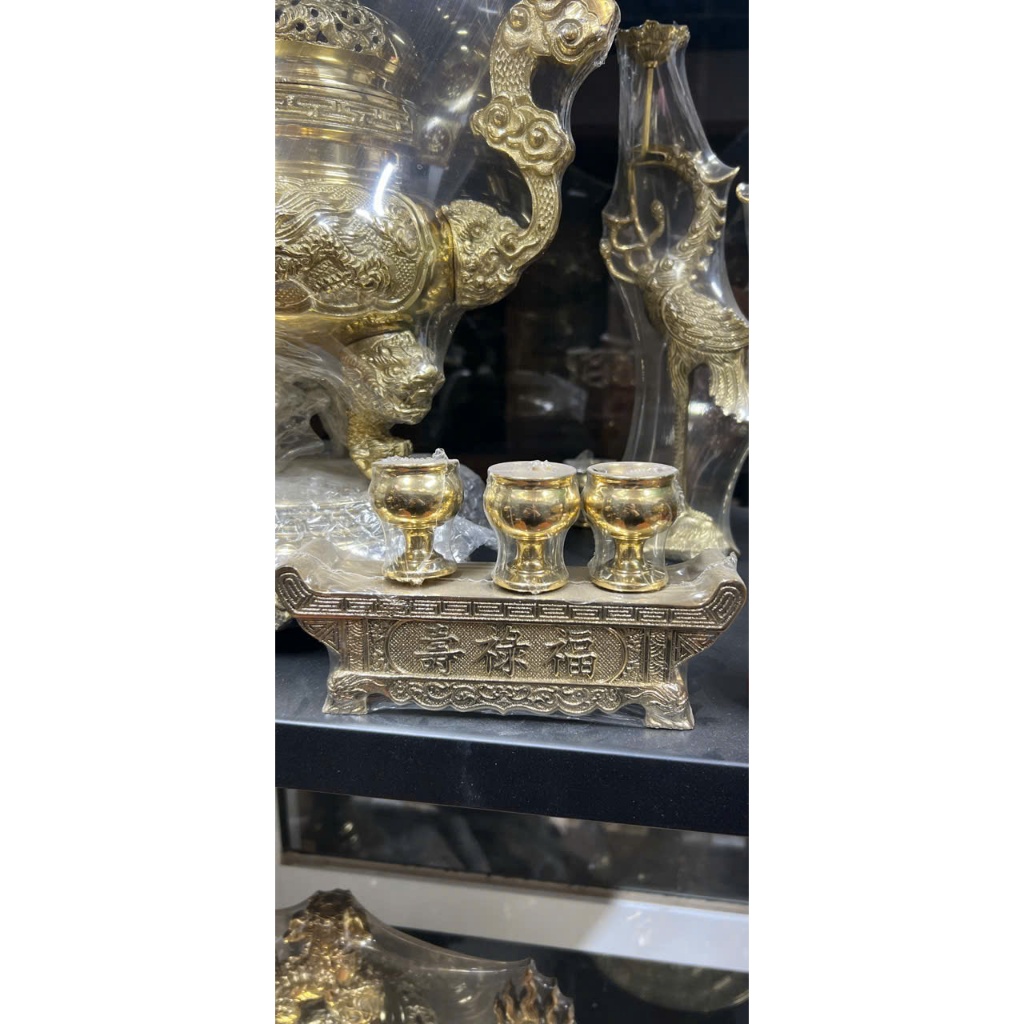 Bộ Khay 5 Chén Bằng Đồng Vàng Nguyên Chất Ly Chén Bằng Đồng Khay Nước Thờ Đồ Thờ Bằng Đồng Đồ Đồng Đại Bái