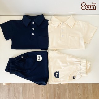 | SEUNKIDS | Bộ polo bé trai tay ngắn cotton 4 chiều xanh đen kem xám bộ đồ bé trai đồ bộ bé trai