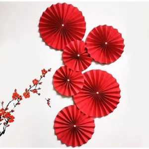 SET 6 QUẠT GIẤY ĐỎ trang trí Tết, sự kiện, studio,...