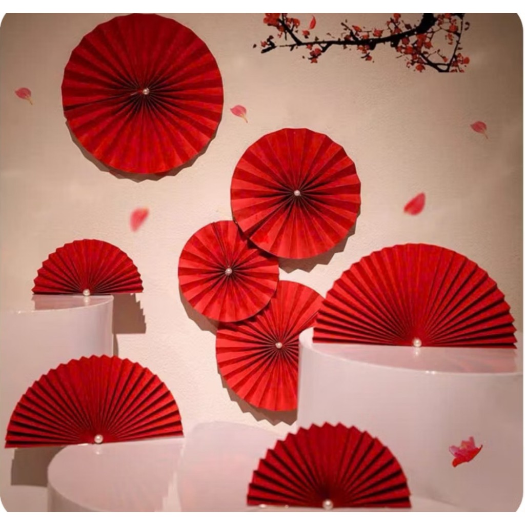 SET 6 QUẠT GIẤY ĐỎ trang trí Tết, sự kiện, studio,...