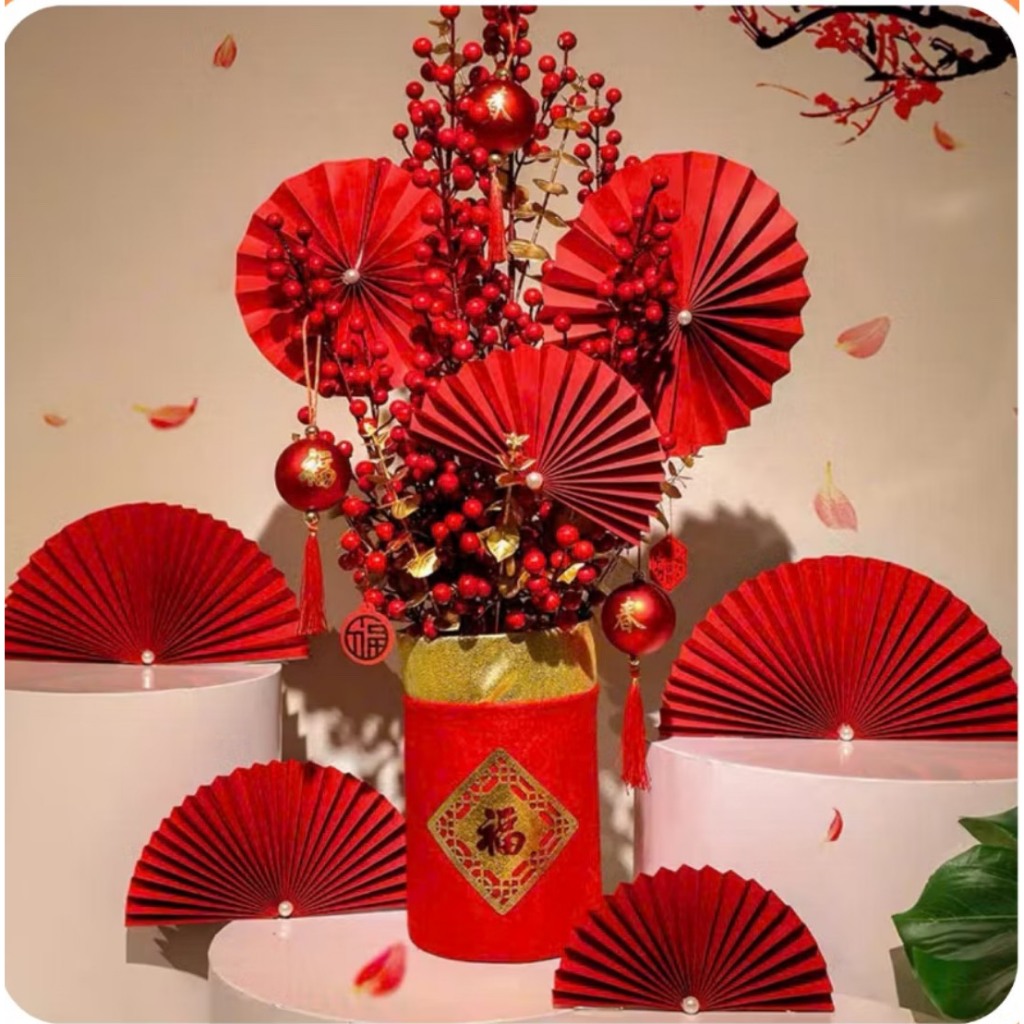 SET 6 QUẠT GIẤY ĐỎ trang trí Tết, sự kiện, studio,...