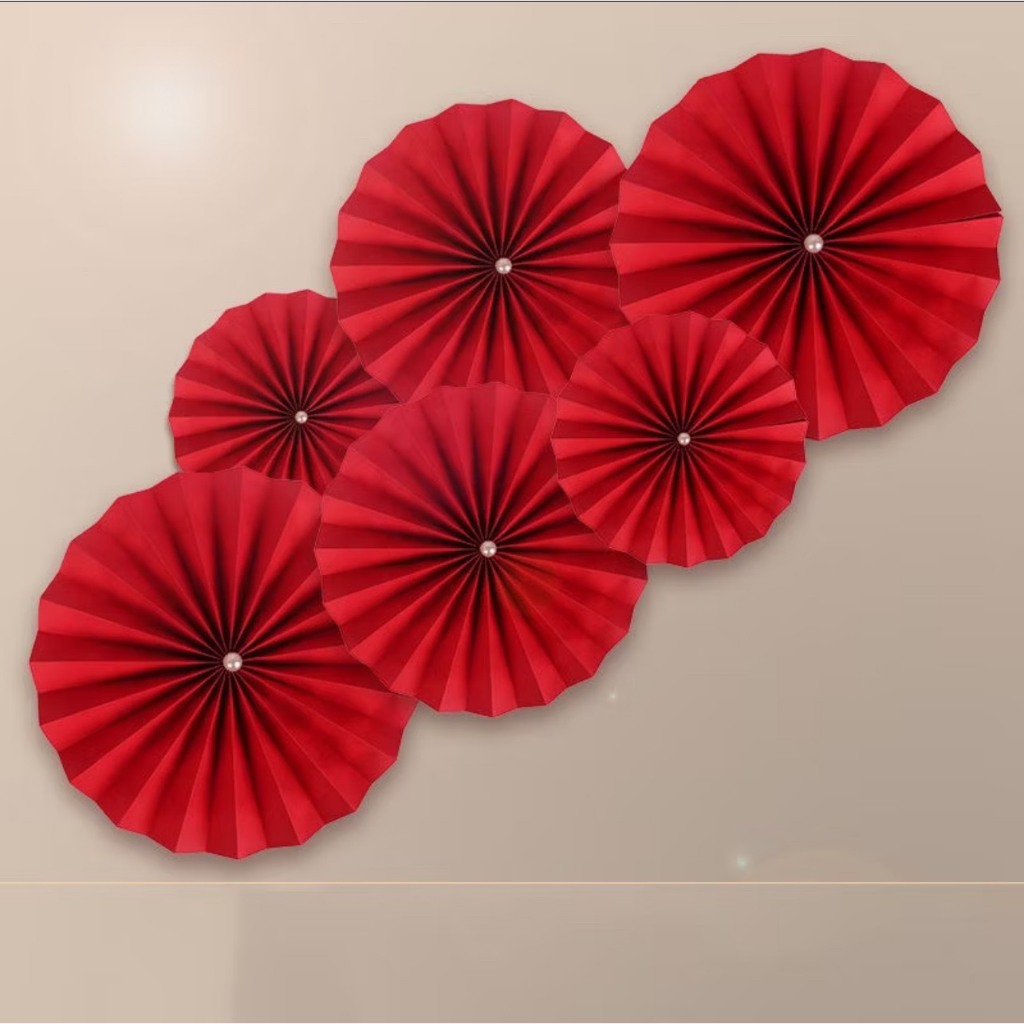 SET 6 QUẠT GIẤY ĐỎ trang trí Tết, sự kiện, studio,...