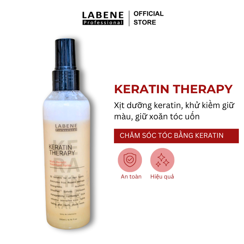 Ảnh Xịt dưỡng chăm sóc tóc Keratin Therapy LABENE 200ml, khử kiềm giữ màu, giữ xoăn tóc uốn mới 2025 1