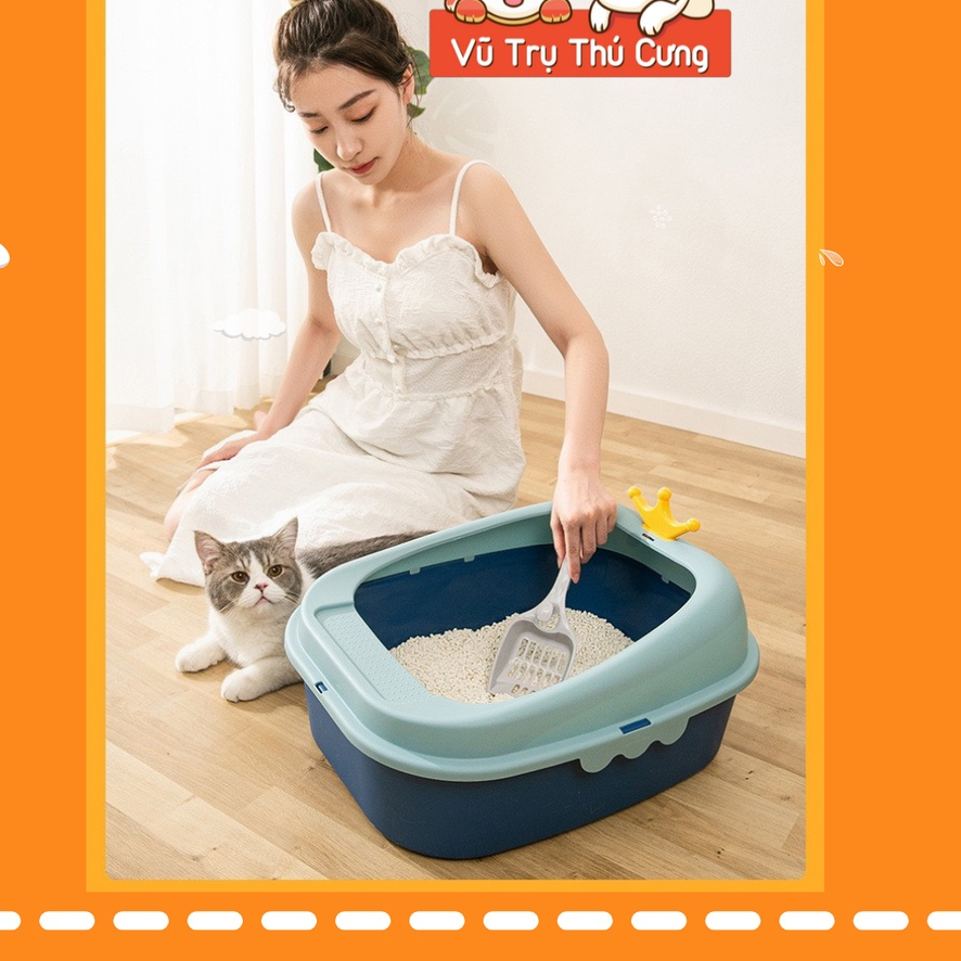 Khay Đựng Cát Mèo Thành Cao Chống Văng Cát (Họa tiết con Vịt)