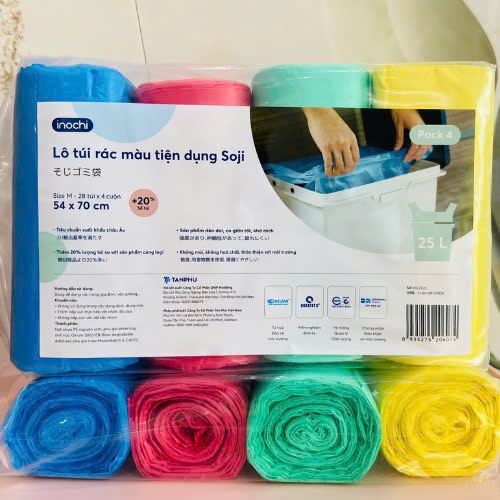 Lô túi rác màu INOCHI tiện dụng 4x10/25/50L, tự phân hủy, nhiều lựa ...