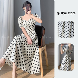 Đầm thiết kế KYE chấm bi đen trắng dáng dài Chamy dress