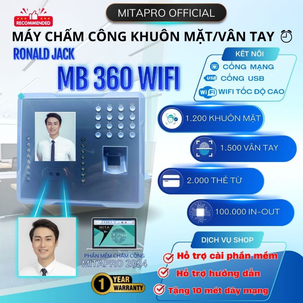 [ MB360 WIFI] Máy chấm công Khuôn mặt Ronald Jack Mb360 wifi (vân tay ...