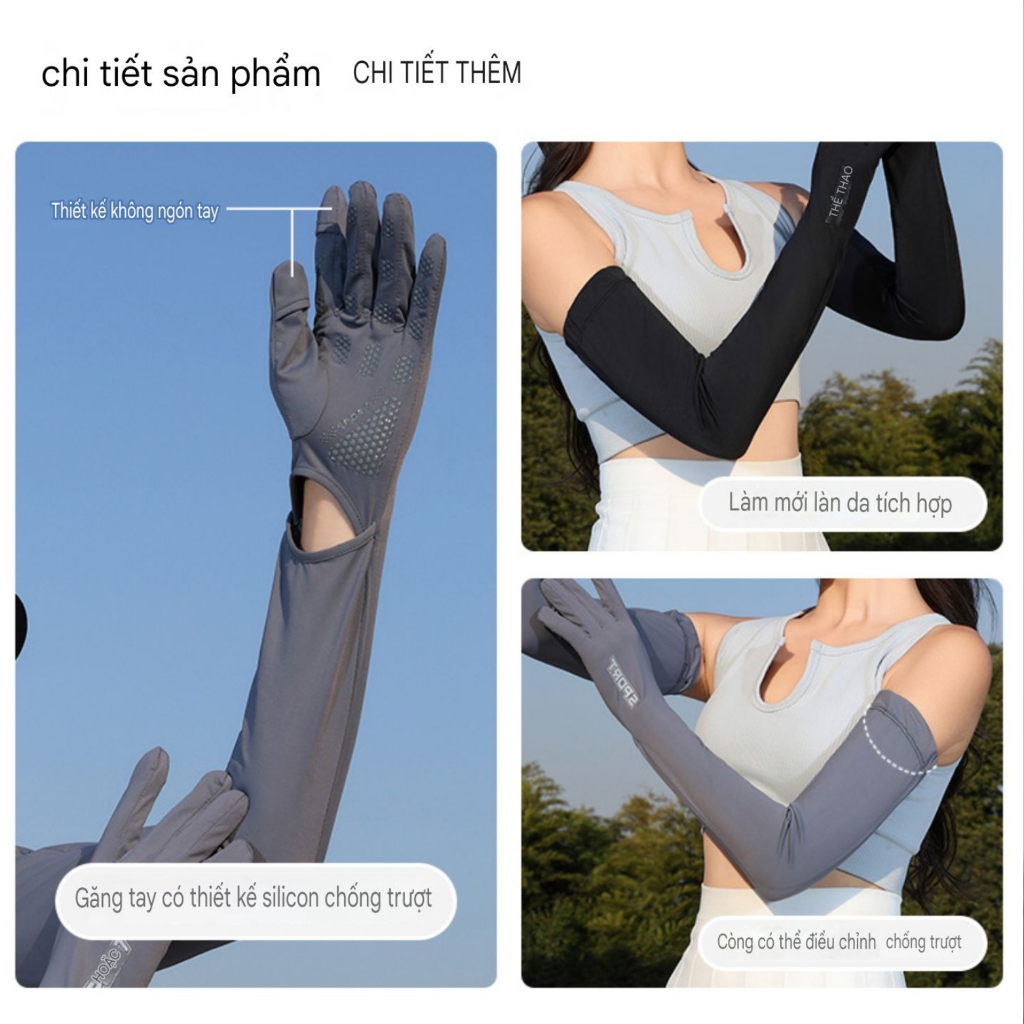 Găng Tay Chống Nắng Dài,Chất Liệu Polyester Mát Lạnh,Tích hợp Hở Ngón,Kín Ngón Tiện Dụng
