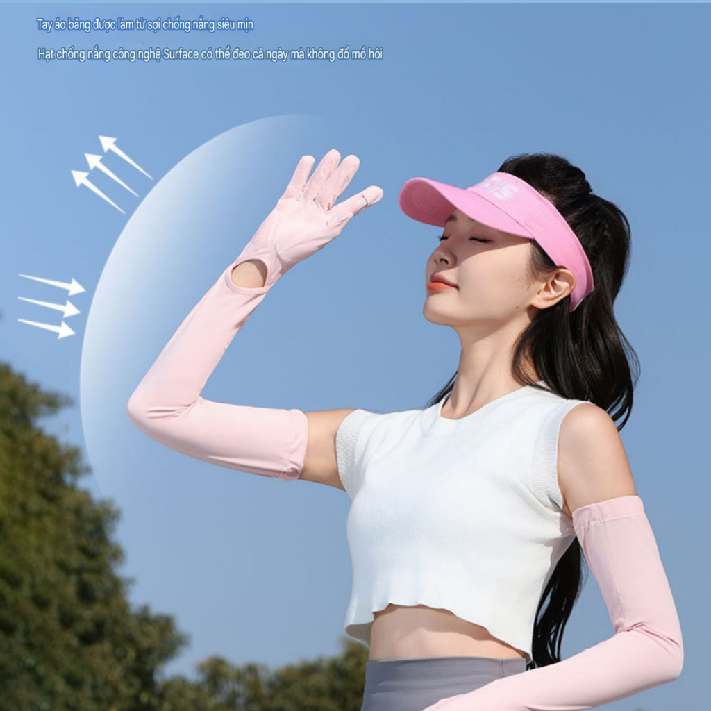 Găng Tay Chống Nắng Dài,Chất Liệu Polyester Mát Lạnh,Tích hợp Hở Ngón,Kín Ngón Tiện Dụng