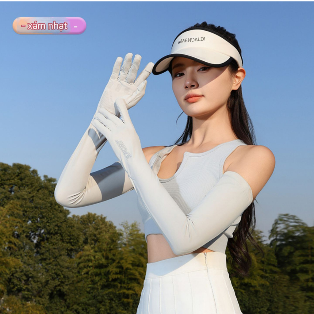 Găng Tay Chống Nắng Dài,Chất Liệu Polyester Mát Lạnh,Tích hợp Hở Ngón,Kín Ngón Tiện Dụng