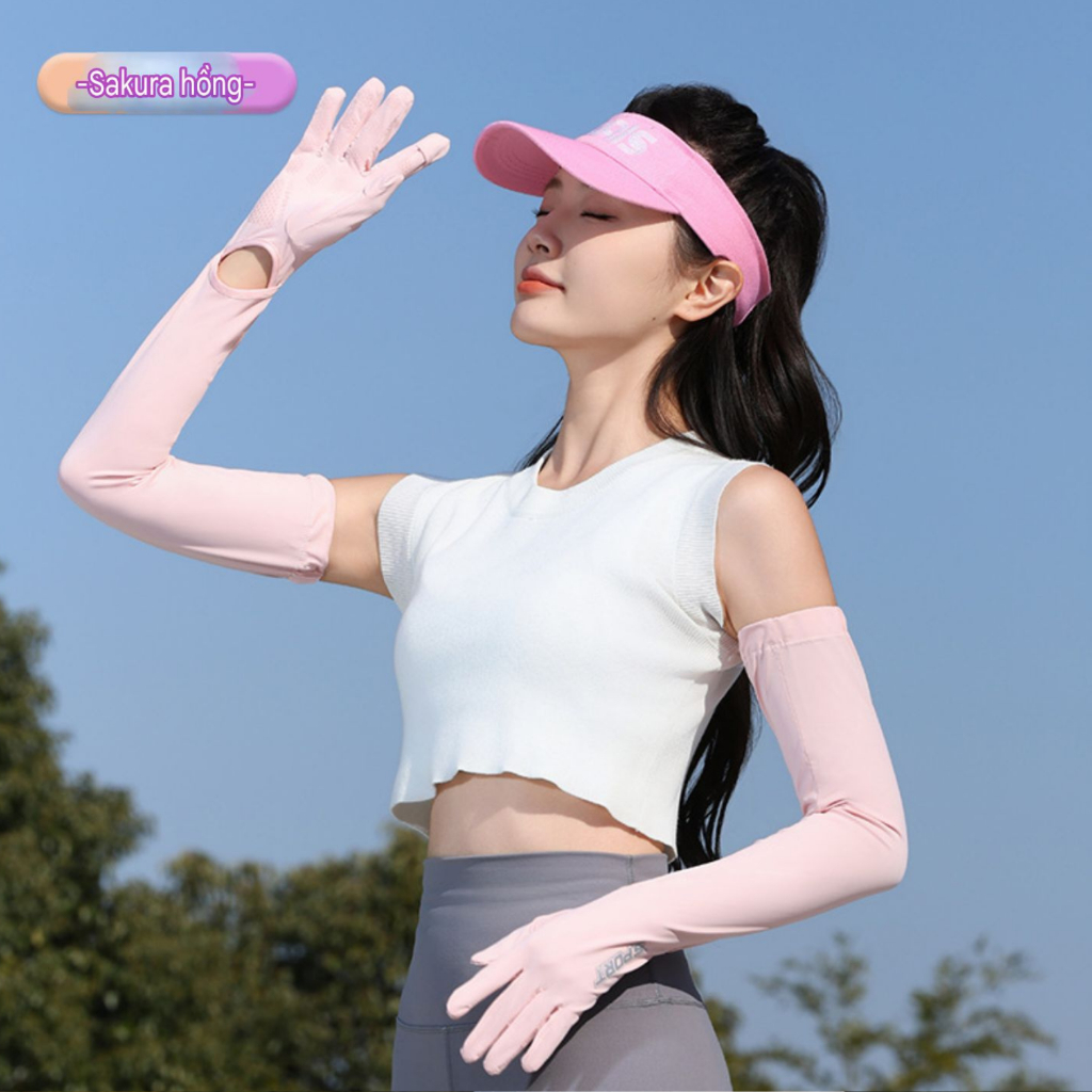 Găng Tay Chống Nắng Dài,Chất Liệu Polyester Mát Lạnh,Tích hợp Hở Ngón,Kín Ngón Tiện Dụng