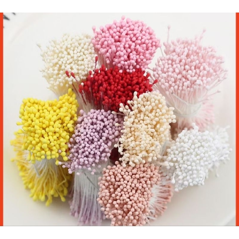Bó 100 Nhụy ( Nhị) Hoa Bột 2 Đầu Cao Cấp Dùng Làm Hoa Kẽm Nhung, Handmade, Decor, Triền hoa