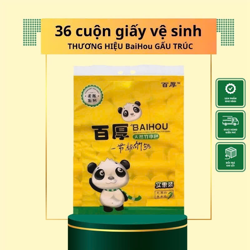 Giấy vệ sinh gấu trúc BAIHOU nội địa trung 4 lớp không lõi siêu dai bịch 36 cuộn