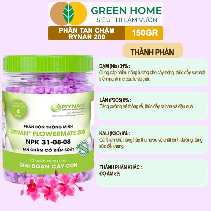 Ảnh Phân Tan Chậm Greenhome, Rynan 200, Chai 150gr, Dành Cho Phong Lan Con, Bonsai Kích Chồi, Dưỡng Chất 4